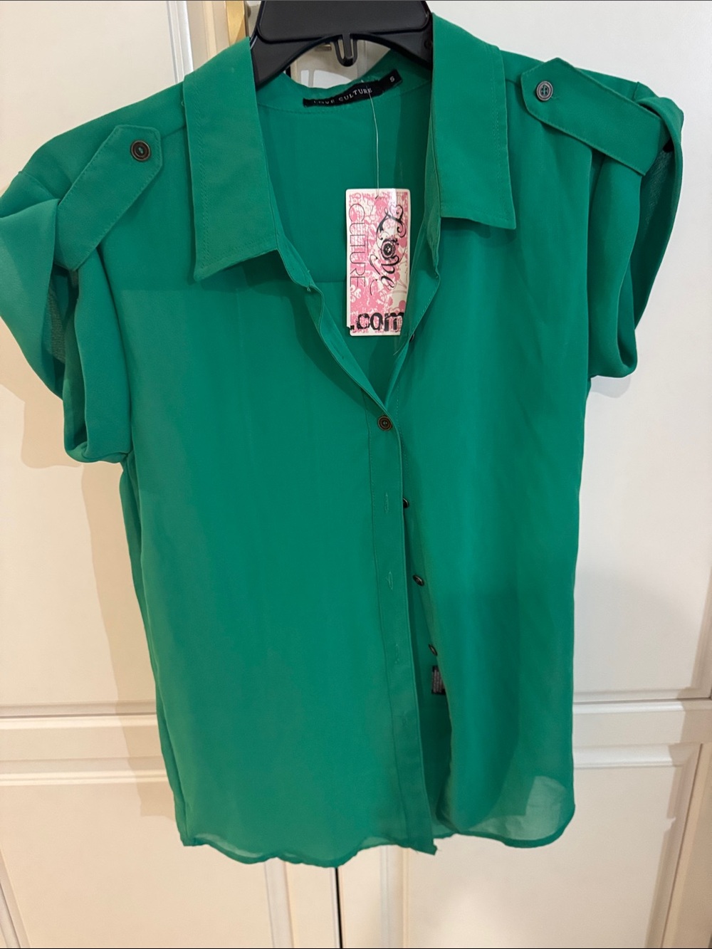 Love Culture Emerald Green Short Sleeve Button-Front Blouse
